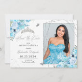 Sky Blue & Silver Quinceañera Sla de datum foto op Kaart (Voorkant)