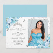Sky Blue & Silver Quinceañera Sla de datum foto op Kaart (Voorkant / Achterkant)