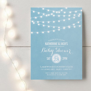 Sky Blue String Lights Baby shower Invitation Kaart