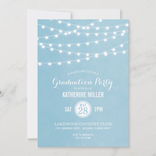Sky Blue String Lights Graduation Party Invitation (Devant)