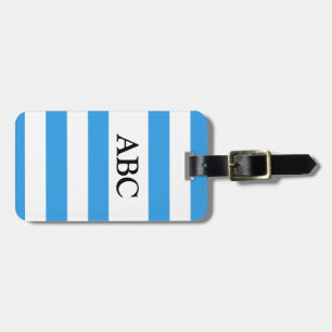 Sky Blue Striped Pattern met Monogram Bagagelabel