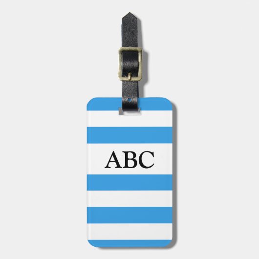 Sky Blue Striped Pattern met Monogram Bagagelabel (Voorkant verticaal)