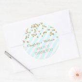 Sky Blue Stripes Goud Confetti bruiloft gunst Labe Ronde Sticker (Envelop)