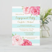 Sky Blue Stripes Pink Engagement Party Invitation (Debout devant)