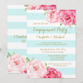 Sky Blue Stripes Pink Engagement Party Invitation (Devant / Derrière)