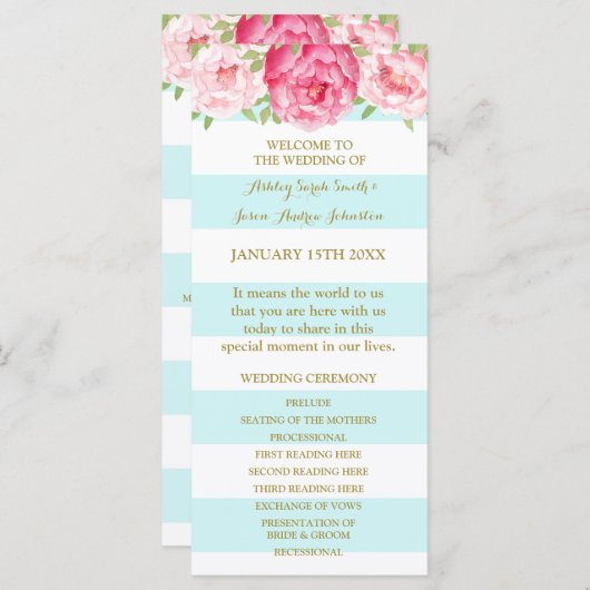 Sky Blue Stripes Roze Waterverf Trouwprogramma Programma (Voorkant / Achterkant)