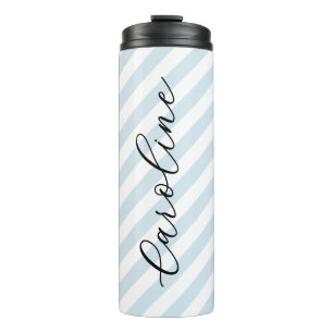 Sky Blue Stripes Script-monogram Thermosbeker