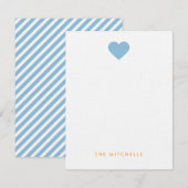 Sky Blue Sweet Heart Monogram briefpapier Notitiekaartje (Voorkant / Achterkant)