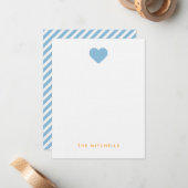 Sky Blue Sweet Heart Monogram briefpapier Notitiekaartje (Voorkant / Achterkant in situ)