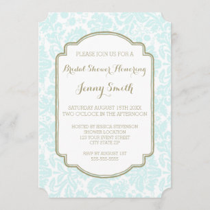 Sky Blue Tan Damask Bridal Shower-uitnodigingskaar Kaart