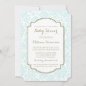 Sky Blue Tan Damask Custom Baby Shower Invitations (Dos)