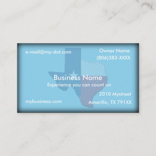 Sky Blue Texas Flag Map Visitekaartje (Voorkant)