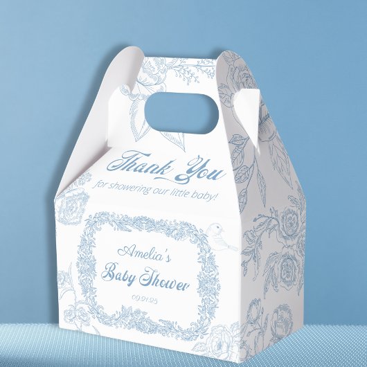 Sky Blue Toile Floral Baby shower Bedankdoosjes