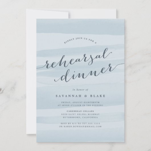 Sky Blue Watercolor Dîner de répétition Invitation (Devant)
