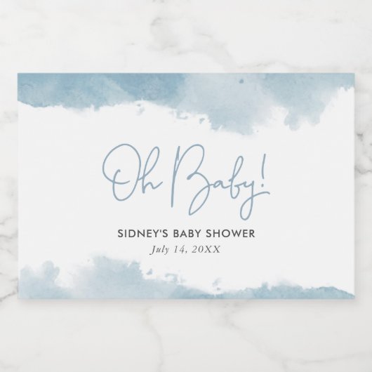 Sky Blue Waterverf Baby shower Sparkling Wijnetiket (Enkel label)
