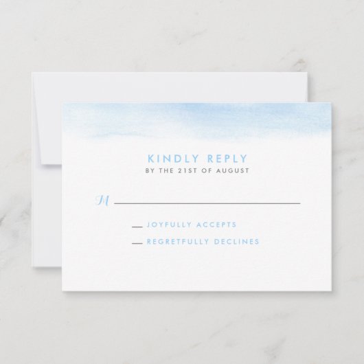 Sky Blue Waterverf Dip Wedding RSVP Kaart (Voorkant)