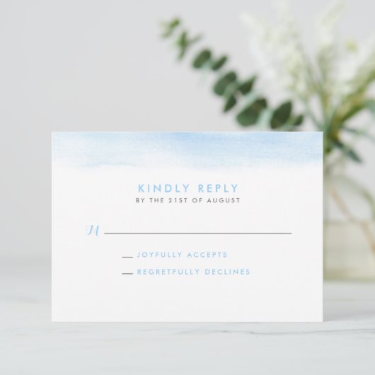 Sky Blue Waterverf Dip Wedding RSVP Kaart (Staand voorkant)