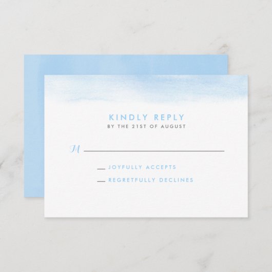 Sky Blue Waterverf Dip Wedding RSVP Kaart (Voorkant / Achterkant)