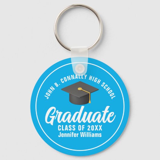 Sky Blue White Afstuderen Custom Afstuderen Gift Sleutelhanger (Voorkant)