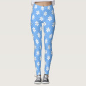 Sky Blue White Daisy Flower Pattern Girly Leggings (Voorkant)