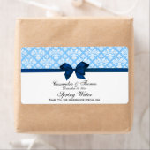 Sky Blue, White Damask Water Label, Navy Bow Etiket (Insitu)
