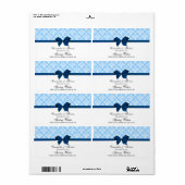 Sky Blue, White Damask Water Label, Navy Bow Etiket (Full Sheet)