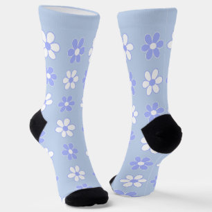 Sky Blue & White Flower Pattern on Light Blue Sokken