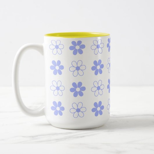 Sky Blue & White Flower Pattern op White Tweekleurige Koffiemok (Links)