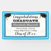 Sky Blue White Gefeliciteerd Afstuderen Afstuderen Spandoek (Horizontaal)