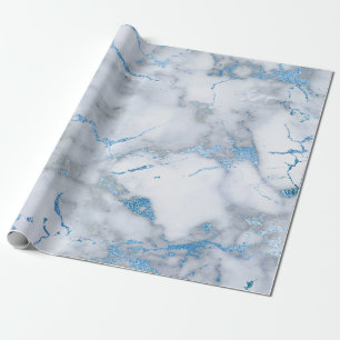 Sky Blue White Grey Marble Shiny Brushes Cadeaupapier