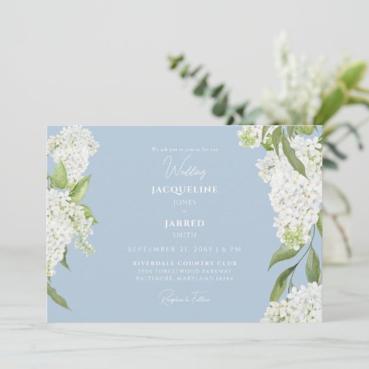 Sky Blue White Hydrangeas bruiloft Kaart (Staand voorkant)