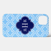 Sky Blue White Moroccan #6 Navy 3 Initiaal Monogra Case-Mate iPhone Case (Achterkant (horizontaal))