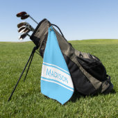 Sky Blue White Stripe Modern Name Monogram Golfhanddoek (Groen)