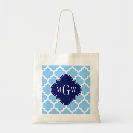 Sky Blue WhMarokkaanse #5 Navy Blu 5c Naam Monogra Tote Bag (Voorkant)