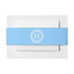 Sky Blue Wht Grieks Sleutel Rnd Lijst Initiaal Mon Uitnodigingen Wikkel