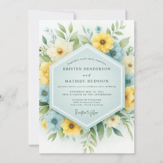 Sky Blue & Yellow Meadow Wedding Kaart (Voorkant)