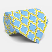 Sky Blue Yellow White Moroccan Quatrefoil #4DS Stropdas (Opgerold)
