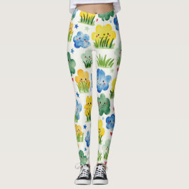 Sky Blue Zonneschijn Geel Grassy Green Camo Leggings