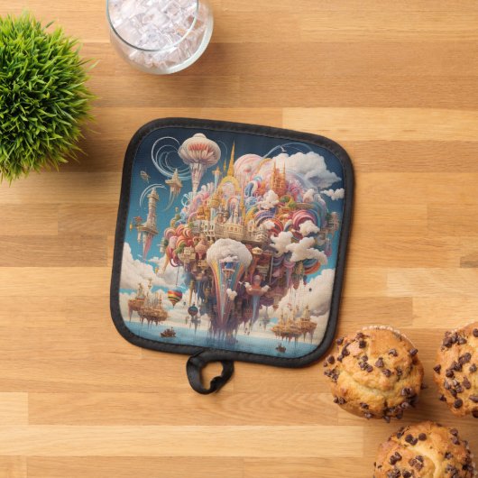 Sky City Potholder - Levendige kleur & opbeurende Pannenlap (Top down)
