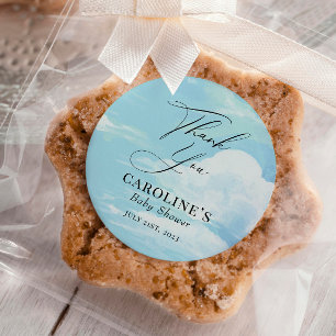 Sky Clouds Blue Baby shower Hartelijk dank Ronde Sticker