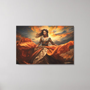 Sky Dancer Portret van een vrouw Zijde Jurk Canvas Afdruk