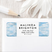 Sky en Ocean Blue White Clouds Waterverf geschilde Etiket (Insitu)