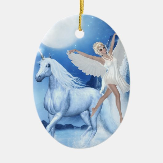 Sky Faerie Asparas en Unicorn Keramisch Ornament (Voorkant)
