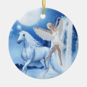 Sky Faerie Asparas en Unicorn Keramisch Ornament