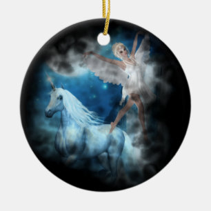Sky Faerie Asparas en Unicorn Vignette Keramisch Ornament