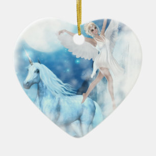 Sky Faerie Asparas en Unicorn Vignette Keramisch Ornament