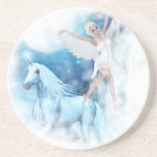 Sky Faerie Asparas en Unicorn Vignette Zandsteen Onderzetter (Voorkant)