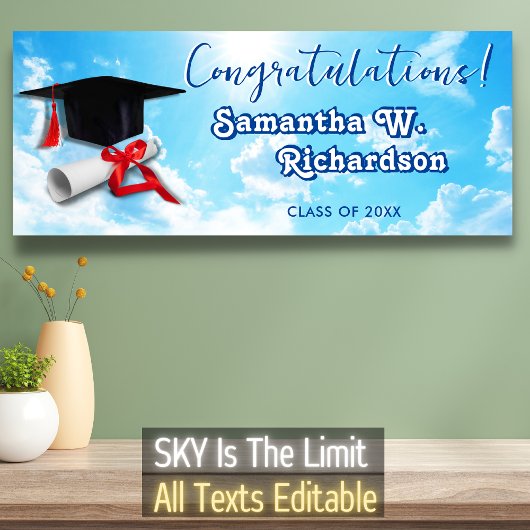 Sky is de limiet, gefeliciteerd met Happy Graduati Spandoek