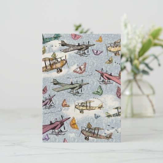 Sky Planes&Butterflies Verjaardagsuitnodiging Kaart (Staand voorkant)