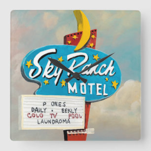 Sky Ranch Motel Sign Vierkante Klok